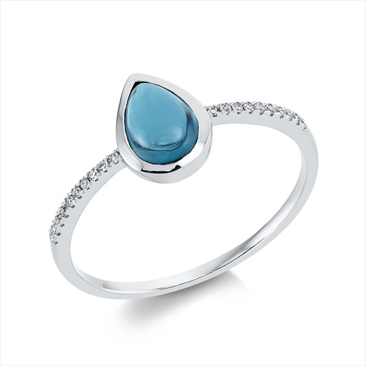 Ring 18 kt WG, 20 Dia. 0,05 ct, TW-si, 1 Topas 0,91 ct Lond. blue