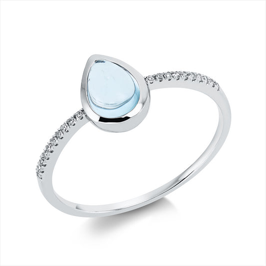 Ring 18 kt WG, 20 Dia. 0,05 ct, TW-si, 1 Topas 0,90 ct sky blue