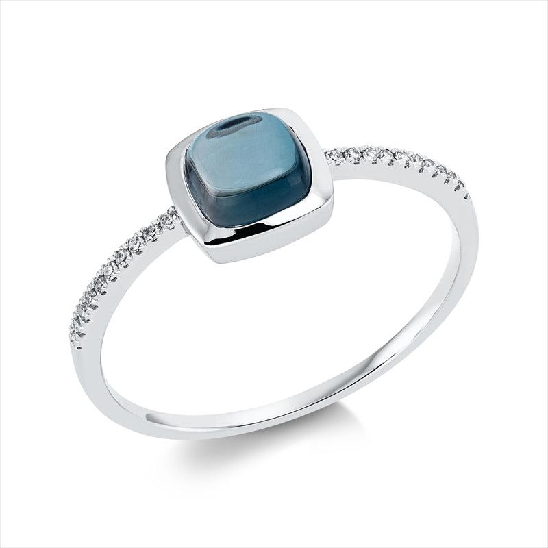 Ring 18 kt WG, 20 Dia. 0,05 ct, TW-si, 1 Topas 1,08 ct Lond. blue