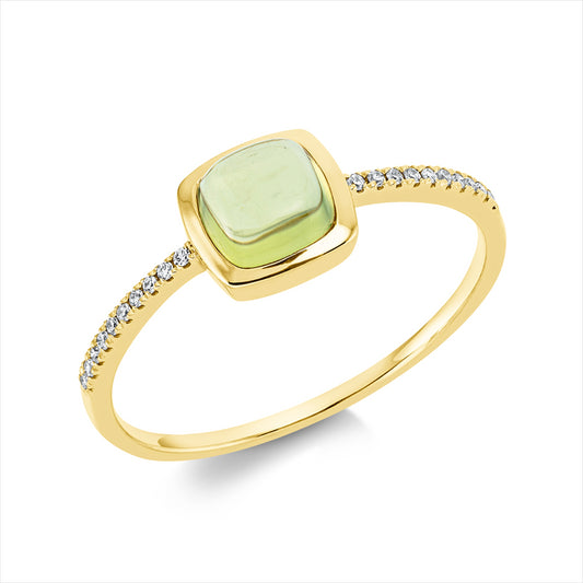 Ring 18 kt GG, 20 Dia. 0,05 ct, TW-si, 1 Peridot 0,98 ct grün