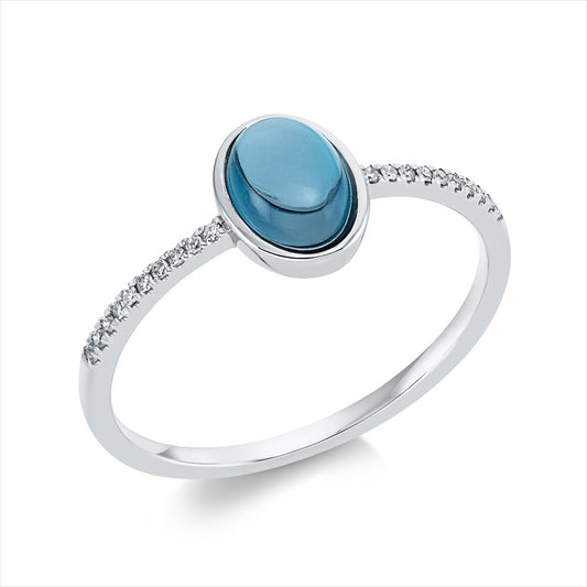 Ring 18 kt WG, 20 Dia. 0,05 ct, TW-si, 1 Topas 1,03 ct Lond. blue