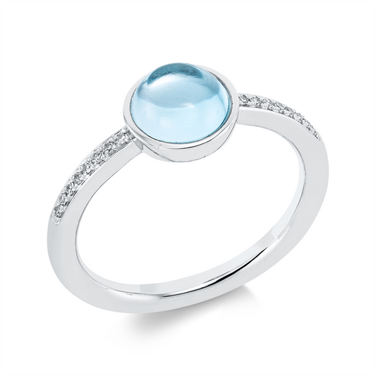 Ring 18 kt WG, 16 Dia. 0,06 ct, TW-si, 1 Topas 1,81 ct sky blue