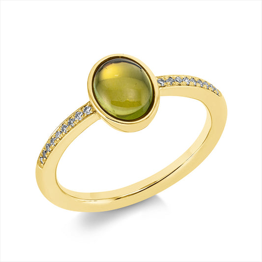 Ring 18 kt GG, 18 Dia. 0,07 ct, TW-si, 1 Peridot 1,36 ct grün