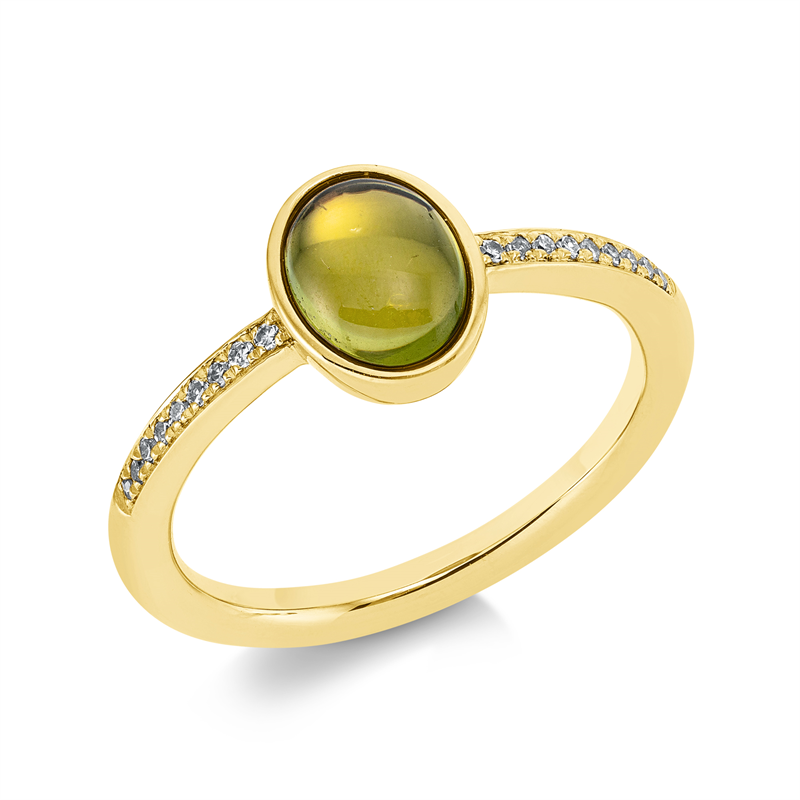 Ring 18 kt GG, 18 Dia. 0,07 ct, TW-si, 1 Peridot 1,36 ct grün