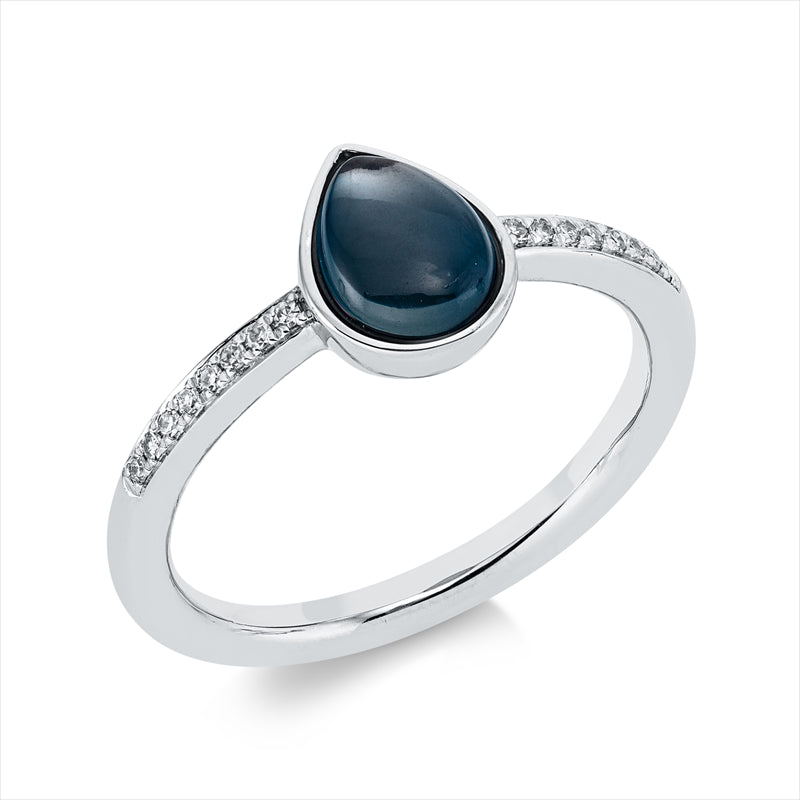 Ring 18 kt WG, 16 Dia. 0,06 ct, TW-si, 1 Topas 1,21 ct Lond. blue