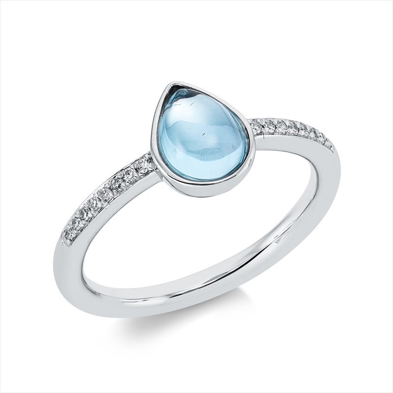 Ring 18 kt WG, 16 Dia. 0,06 ct, TW-si, 1 Topas 1,29 ct sky blue