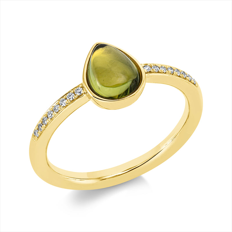 Ring 18 kt GG, 16 Dia. 0,06 ct, TW-si, 1 Peridot 1,08 ct grün