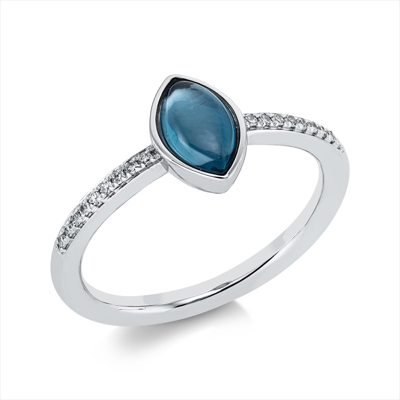 Ring 18 kt WG, 18 Dia. 0,07 ct, TW-si, 1 Topas 0,92 ct Lond. blue