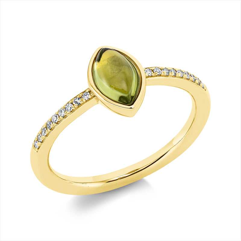 Ring 18 kt GG, 18 Dia. 0,07 ct, TW-si, 1 Peridot 0,93 ct grün