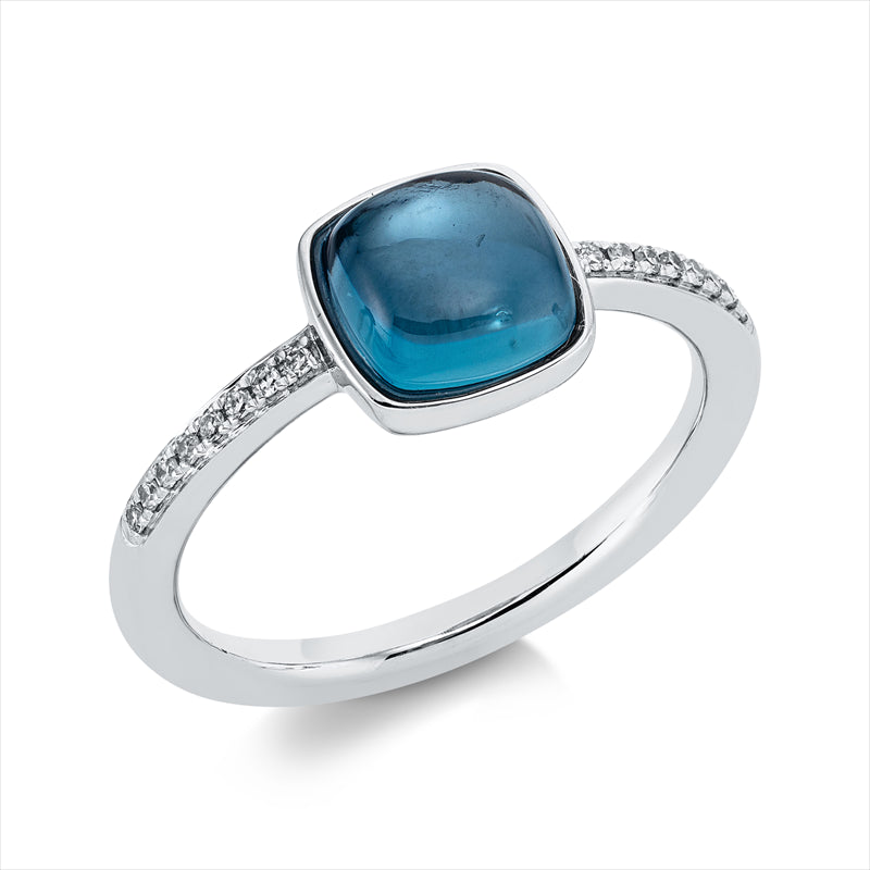 Ring 18 kt WG, 16 Dia. 0,06 ct, TW-si, 1 Topas 2,10 ct Lond. blue