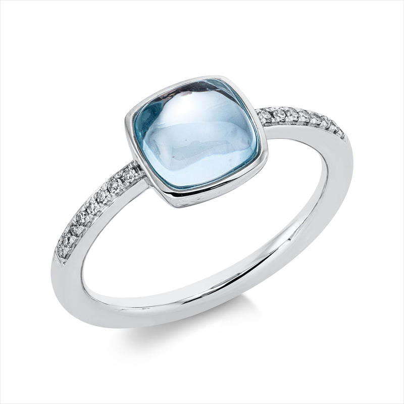 Ring 18 kt WG, 16 Dia. 0,07 ct, TW-si, 1 Topas 1,96 ct sky blue