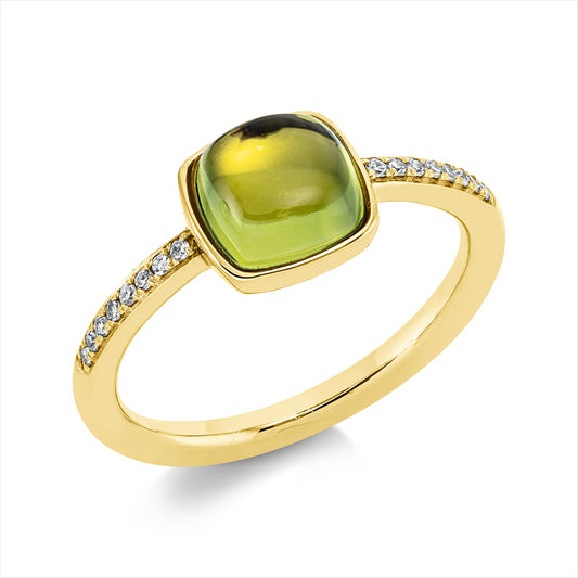 Ring 18 kt GG, 16 Dia. 0,07 ct, TW-si, 1 Peridot 1,77 ct grün