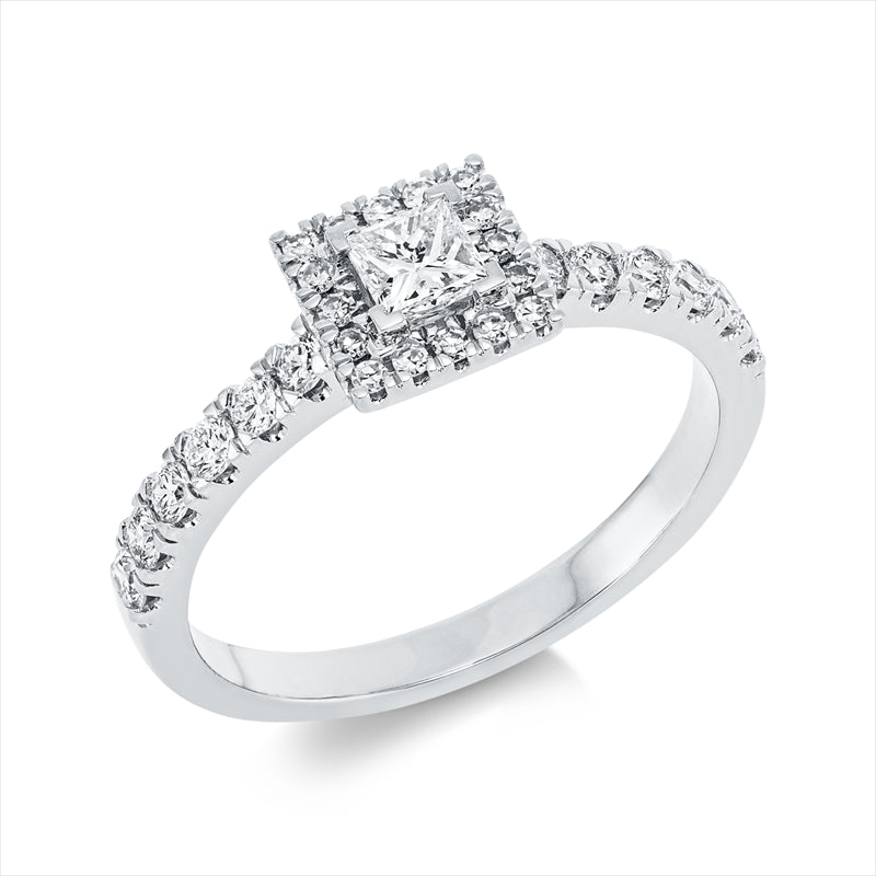 Ring 18 kt WG, 12 Brill. 0,32 ct, TW-si, 1 Princ. 0,25 ct, TW-si, 16 Dia. 0,09 ct, TW-si