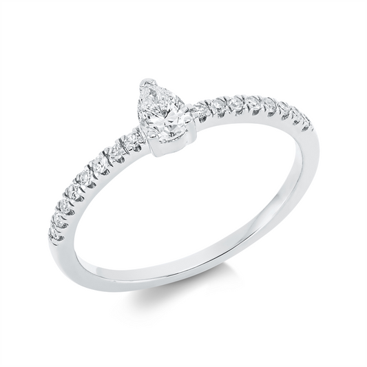 Ring 18 kt WG, 1 Tropfen 0,26 ct, TW-si, 16 Dia. 0,12 ct, TW-si