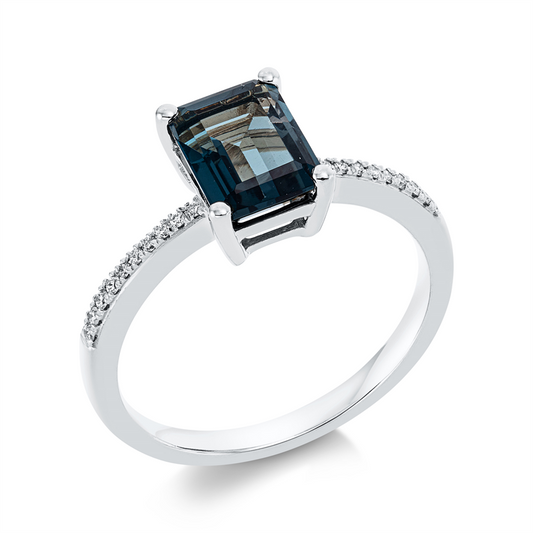 Ring 18 kt WG, 20 Brill. 0,07 ct, TW-si, 1 Topas 1,86 ct Lond. blue