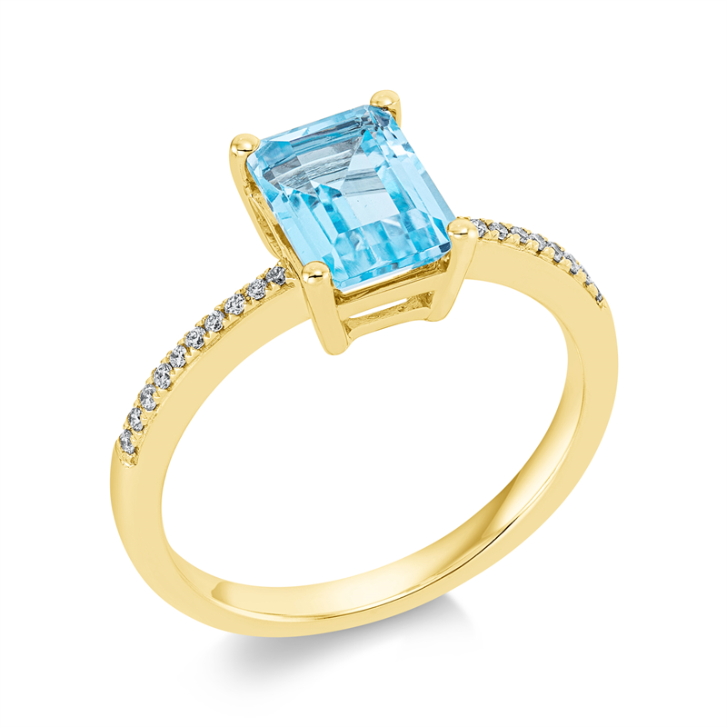 Ring 18 kt GG, 20 Brill. 0,07 ct, TW-si, 1 Topas 2,04 ct sky blue