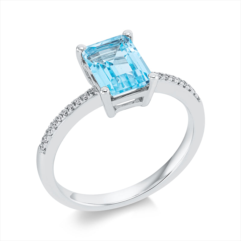 Ring 18 kt WG, 8 Brill. 0,04 ct, TW-si, 12 Brill. 0,03 ct, TW-si, 1 Topas 1,84 ct sky blue