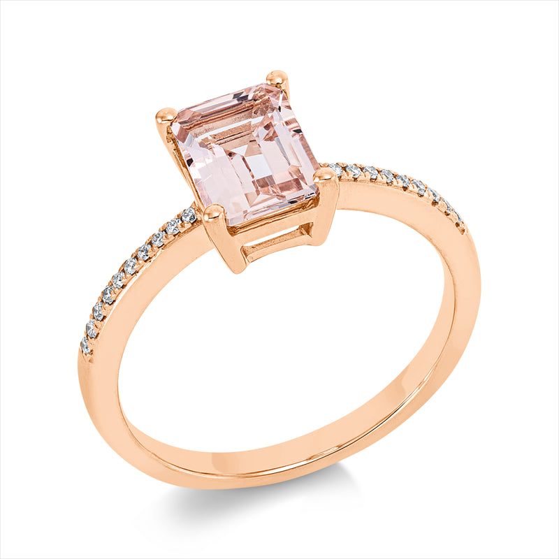 Ring 18 kt RG, 8 Brill. 0,04 ct, TW-si, 12 Brill. 0,04 ct, TW-si, 1 Morganit 1,32 ct rosa
