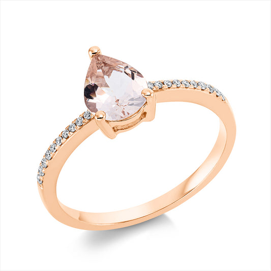 Ring 18 kt RG, 6 Brill. 0,03 ct, TW-si, 14 Brill. 0,04 ct, TW-si, 1 Morganit 0,81 ct rosa