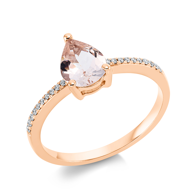 Ring 18 kt RG, 20 Brill. 0,08 ct, TW-si, 1 Morganit 0,92 ct rosa