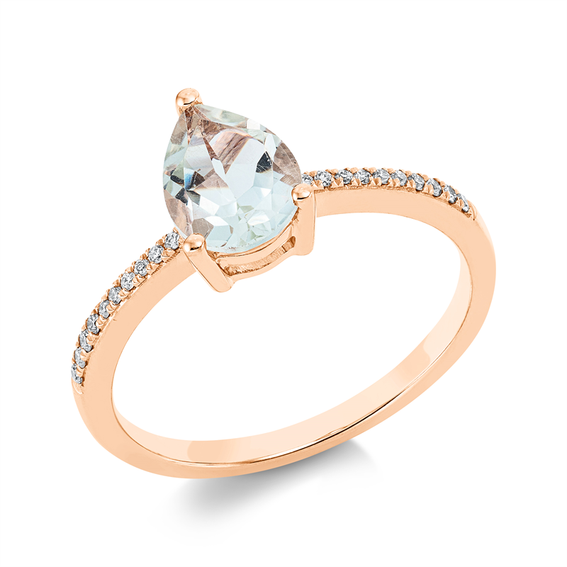 Ring 18 kt RG, 20 Brill. 0,08 ct, TW-si, 1 Amethyst 0,08 ct grün