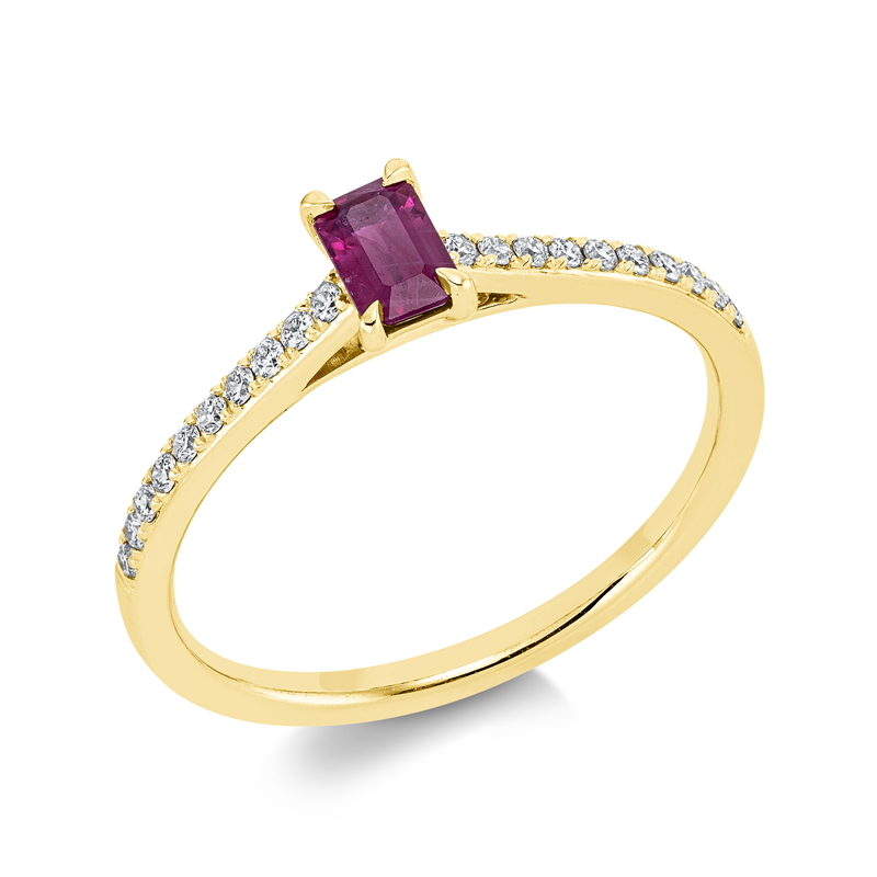 Ring 18 kt GG, 20 Brill. 0,13 ct, TW-si, 1 Rubin 0,35 ct rot