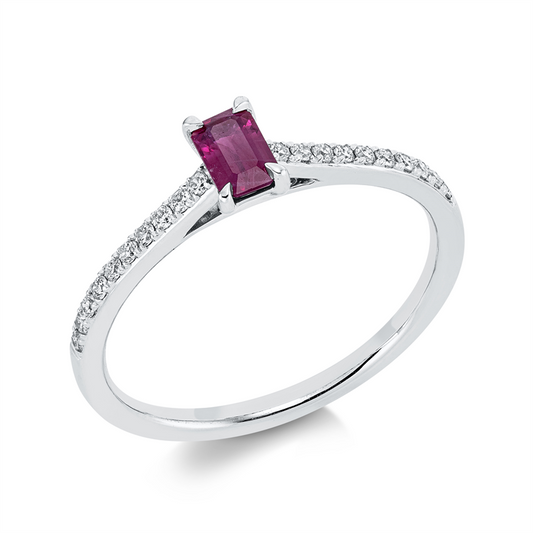 Ring 18 kt WG, 20 Brill. 0,14 ct, TW-si, 1 Rubin 0,33 ct rot