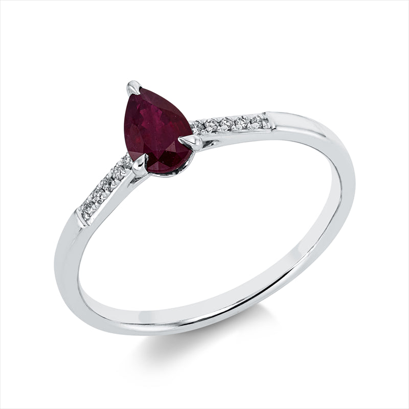 Ring 18 kt WG, 4 Brill. 0,02 ct, TW-si, 6 Brill. 0,02 ct, TW-si, 1 Rubin 0,49 ct rot