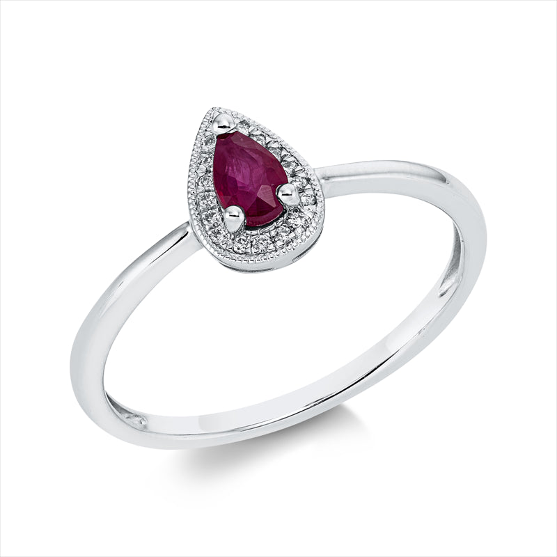 Ring 18 kt WG, 17 Brill. 0,04 ct, TW-si, 1 Rubin 0,29 ct rot