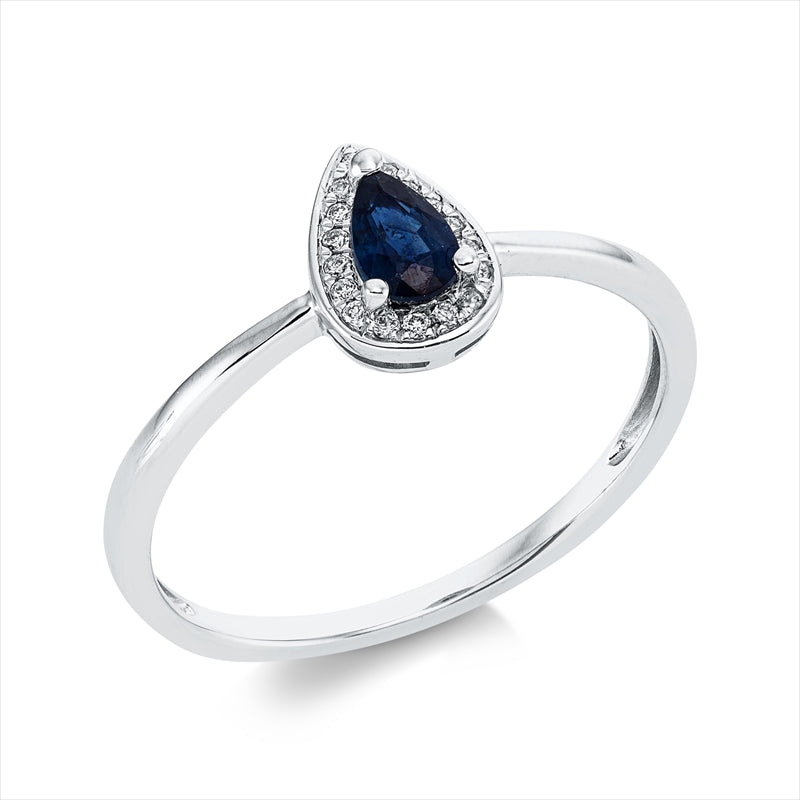 Ring 18 kt WG, 17 Brill. 0,04 ct, TW-si, 1 Saphir 0,27 ct blau