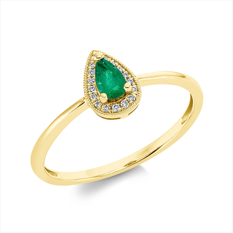 Ring 18 kt GG, 17 Brill. 0,04 ct, TW-si, 1 Smaragd 0,24 ct grün