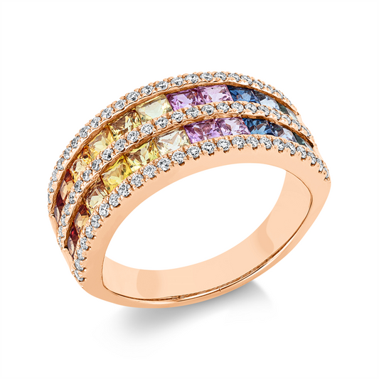 Ring 18 kt RG, 75 Brill. 0,41 ct, TW-si, 22 Saphire 2,69 ct multicolor