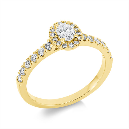 Ring 18 kt GG, 12 Brill. 0,30 ct, TW-si, 1 Oval 0,26 ct, TW-si, 14 Dia. 0,09 ct, TW-si