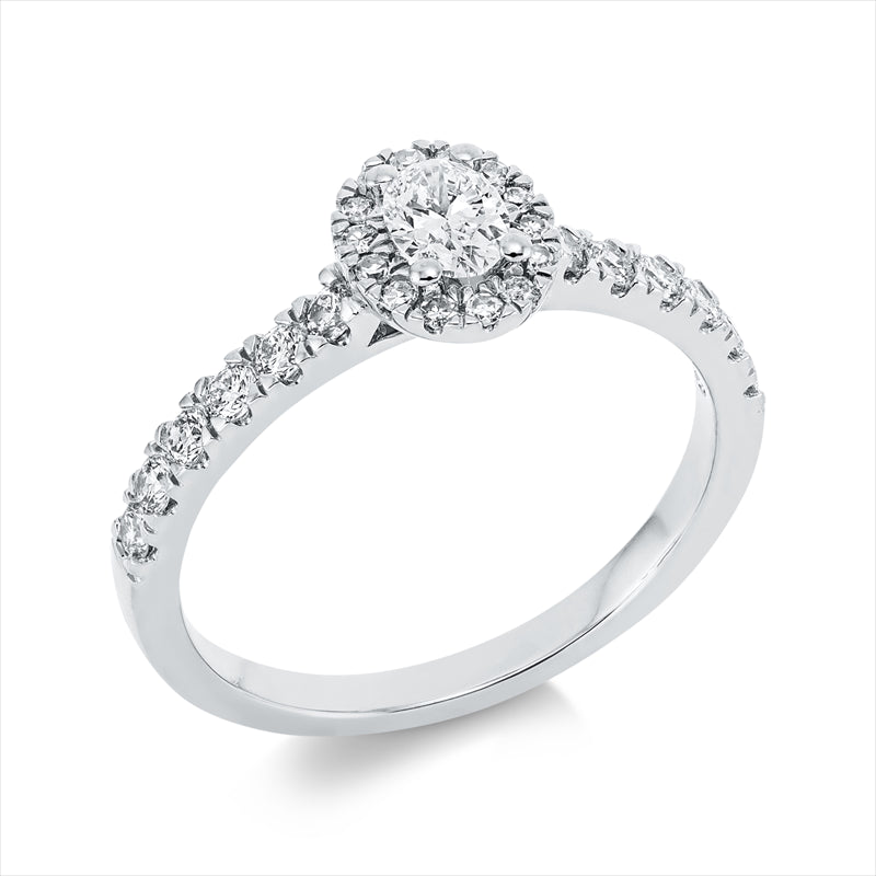 Ring 18 kt WG, 14 Brill. 0,30 ct, TW-si, 1 Oval 0,24 ct, TW-si, 14 Dia. 0,09 ct, TW-si