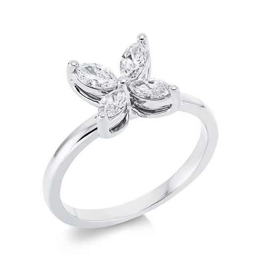 Ring 18 kt WG, 4 Nav. 0,58 ct, TW-si