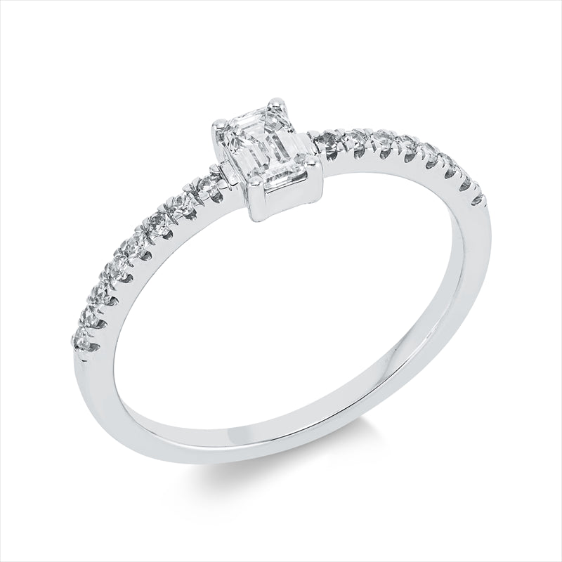 Ring 18 kt WG, 1 Sm.schliff 0,26 ct, TW-si, 16 Dia. 0,12 ct, TW-si