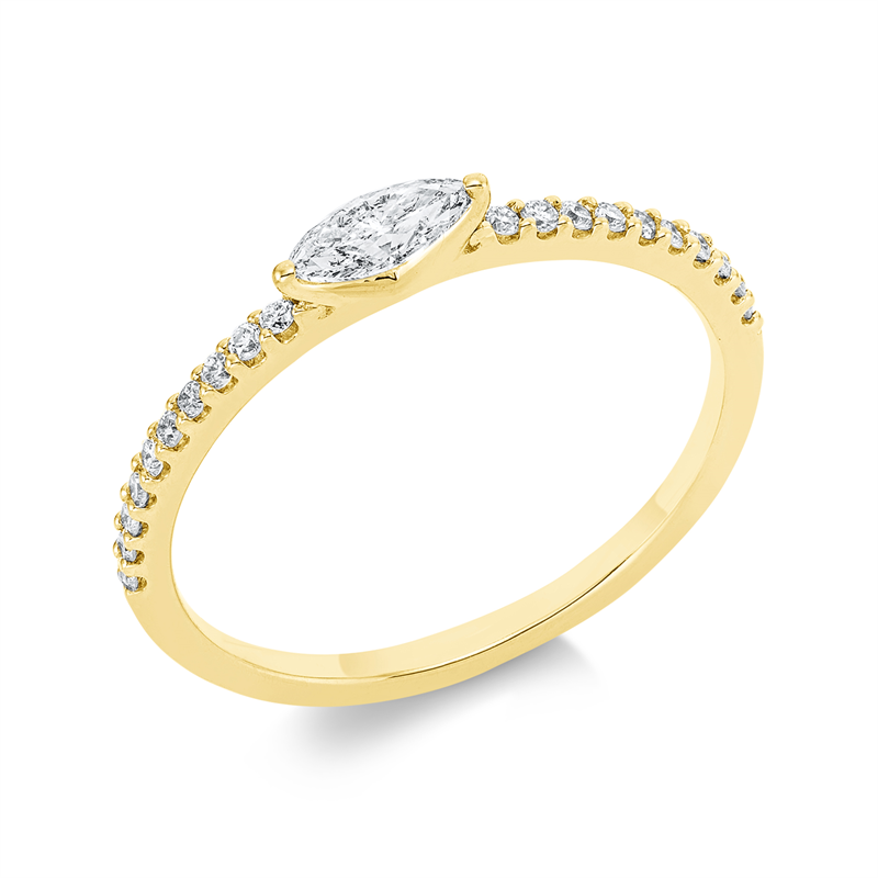 Ring 18 kt GG, Fassung rhodiniert, 1 Nav. 0,23 ct, TW-si, 20 Brill. 0,13 ct, TW-si