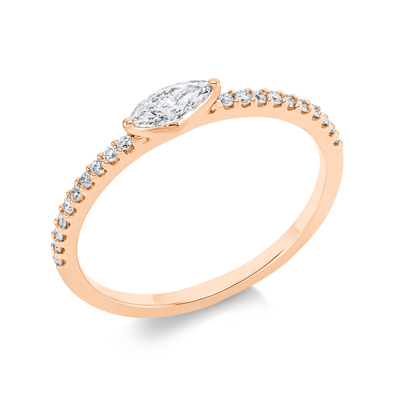 Ring 18 kt RG, Fassung rhodiniert, 1 Nav. 0,21 ct, TW-si, 20 Brill. 0,13 ct, TW-si