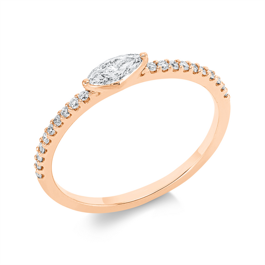 Ring 18 kt RG, Fassung rhodiniert, 1 Nav. 0,21 ct, TW-si, 20 Brill. 0,13 ct, TW-si
