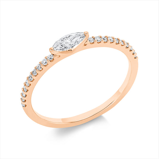 Ring 18 kt RG, 1 Nav. 0,21 ct, TW-si, 20 Brill. 0,13 ct, TW-si