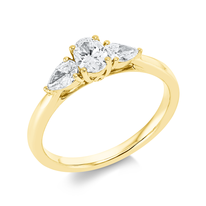 Ring 18 kt GG, 1 Oval 0,40 ct, TW-si, 2 Tropfen 0,41 ct, TW-si