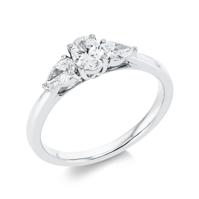 Ring 18 kt WG, 1 Oval 0,41 ct, TW-si, 2 Tropfen 0,40 ct, TW-si