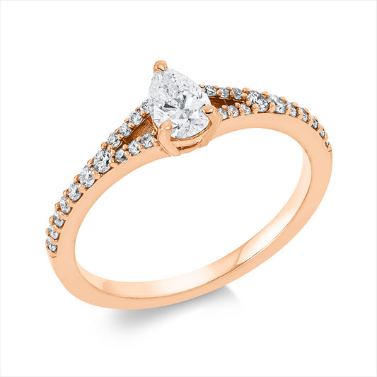 Ring 18 kt RG, 1 Tropfen 0,31 ct, TW-si, 28 Brill. 0,21 ct, TW-si