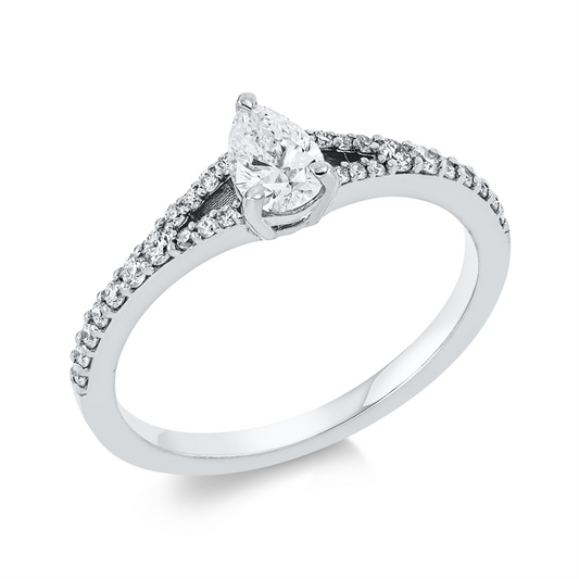 Ring 18 kt WG, 1 Tropfen 0,31 ct, TW-si, 28 Brill. 0,21 ct, TW-si