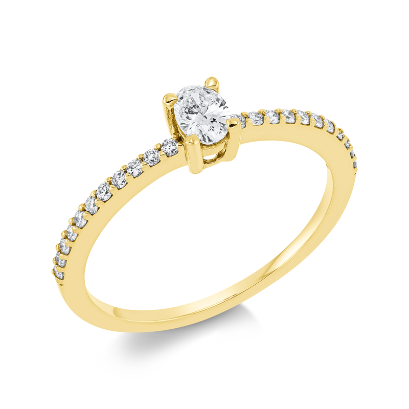 Ring 18 kt GG, 1 Oval 0,24 ct, TW-si, 22 Brill. 0,13 ct, TW-si