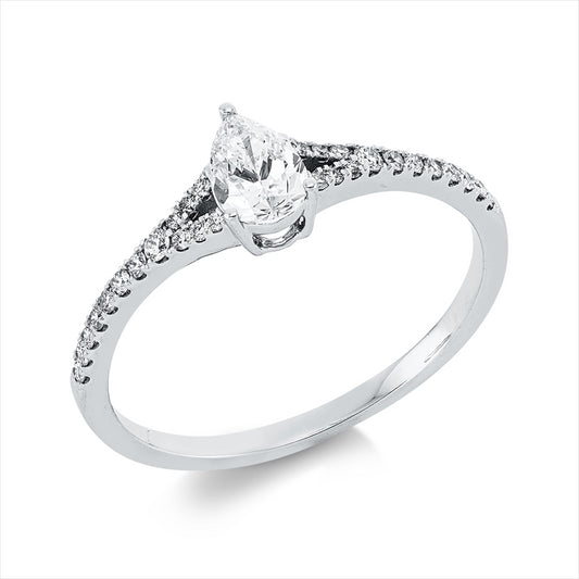Ring 18 kt WG, GIA 6522546845, 2 Brill. 0,02 ct, TW-si, 1 Tropfen 0,32 ct, F-vs1, 26 Brill. 0,10 ct, TW-si