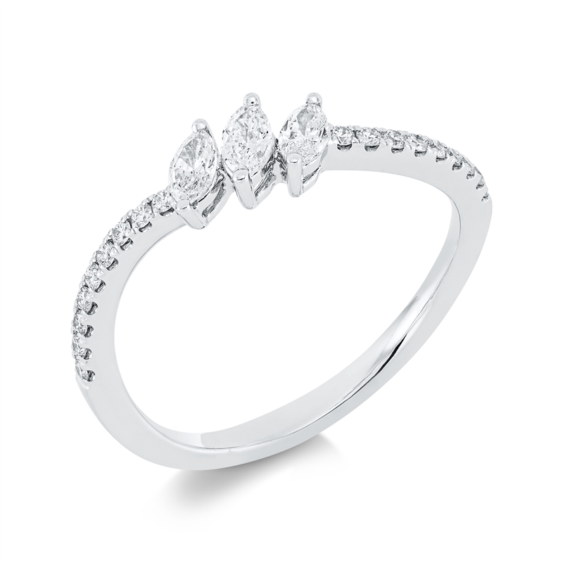 Ring 18 kt WG, 3 Nav. 0,26 ct, TW-si, 18 Brill. 0,14 ct, TW-si