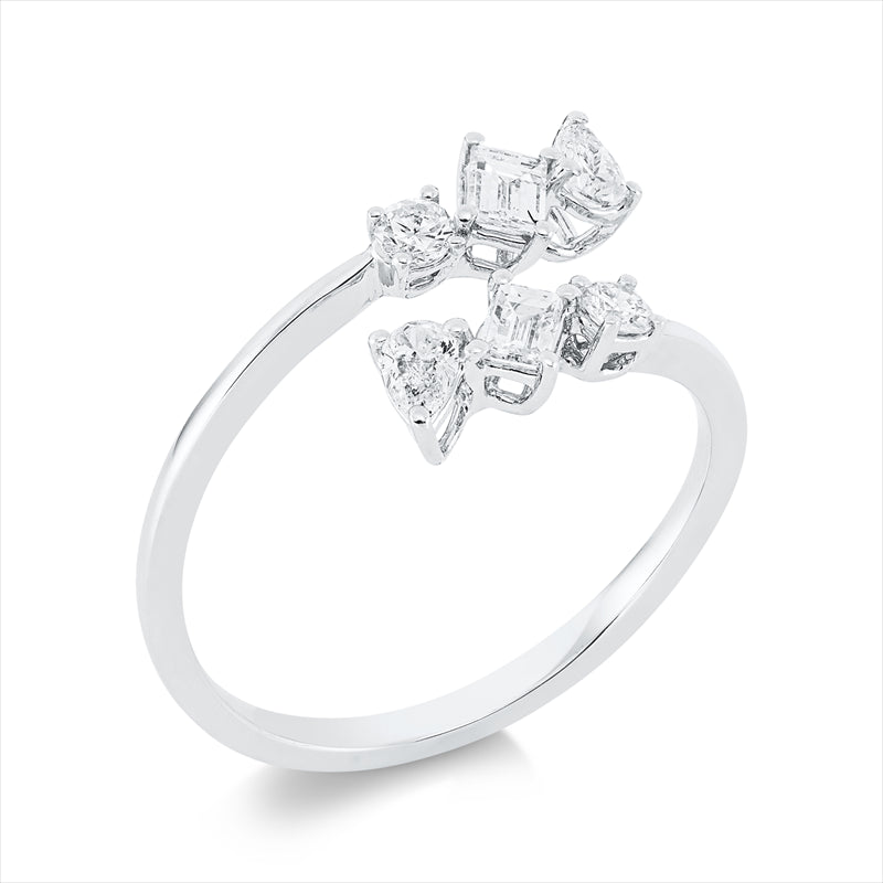 Ring 18 kt WG, 2 Bag. 0,22 ct, TW-si, 2 Tropfen 0,18 ct, TW-si, 2 Brill. 0,12 ct, TW-si