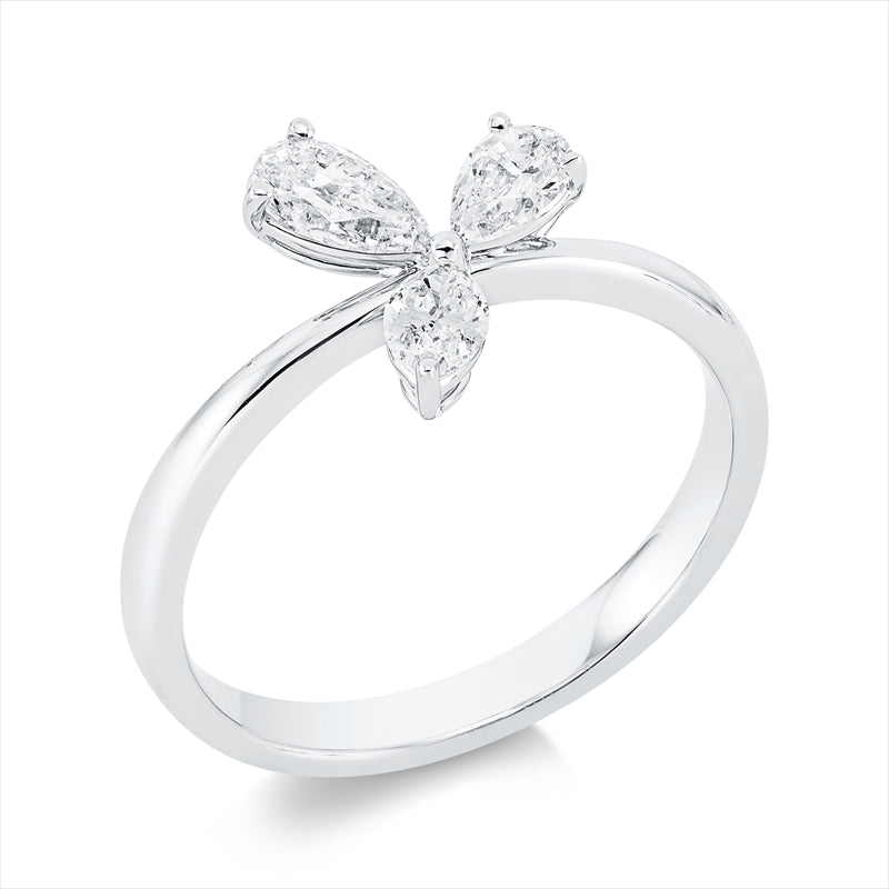 Ring 18 kt WG, 1 Tropfen 0,19 ct, TW-si, 1 Tropfen 0,28 ct, TW-si, 1 Nav. 0,19 ct, TW-si