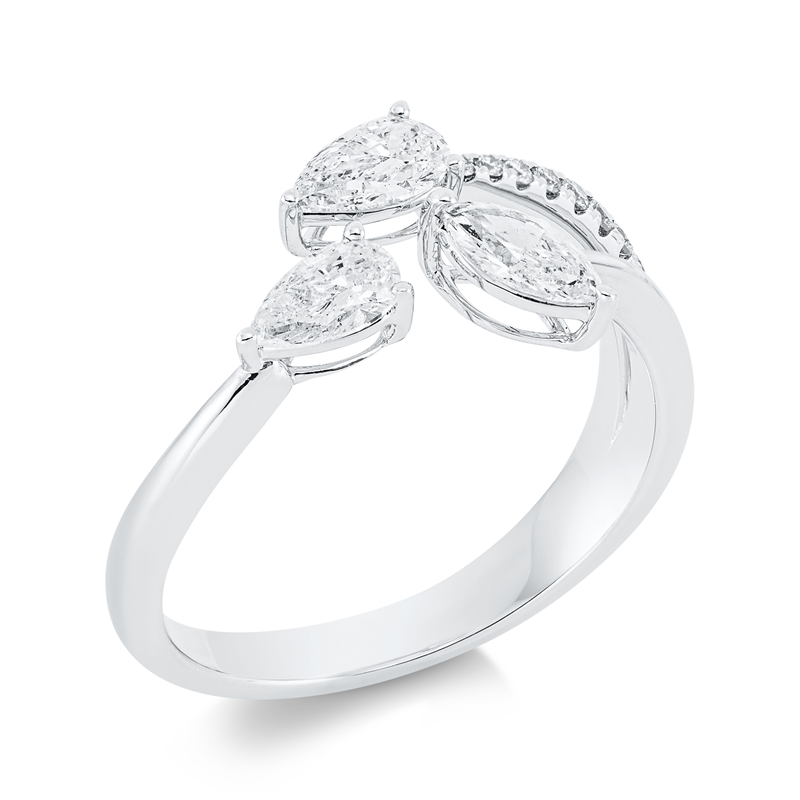Ring 18 kt WG, 2 Tropfen 0,51 ct, TW-si, 1 Nav. 0,23 ct, TW-si, 8 Brill. 0,07 ct, TW-si